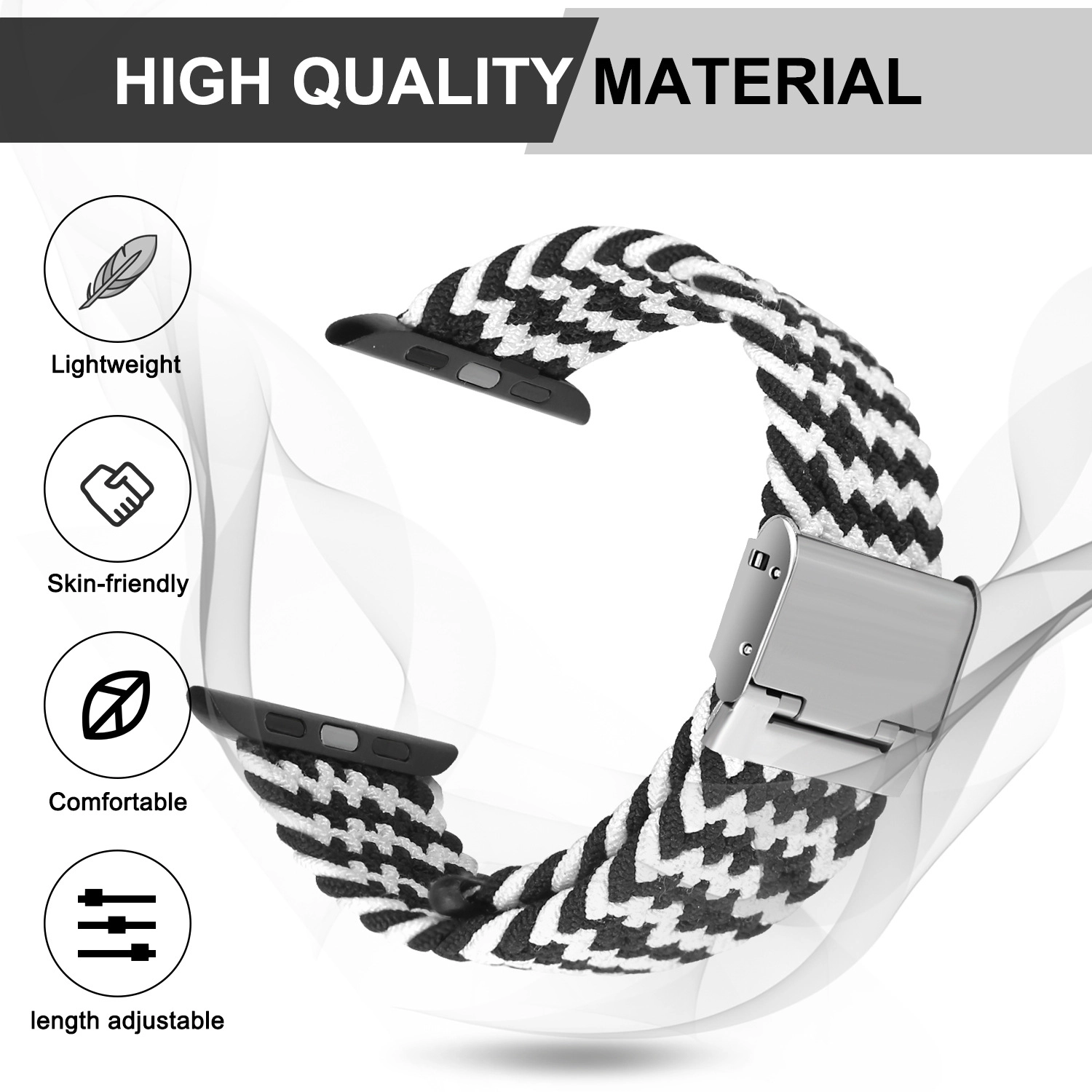 CBIW260 Elásticos ajustables Elastsics Muñequeras Bandas de bucle de nylon solitario trenzado para iWatch Series 6/5/4/3/2/1