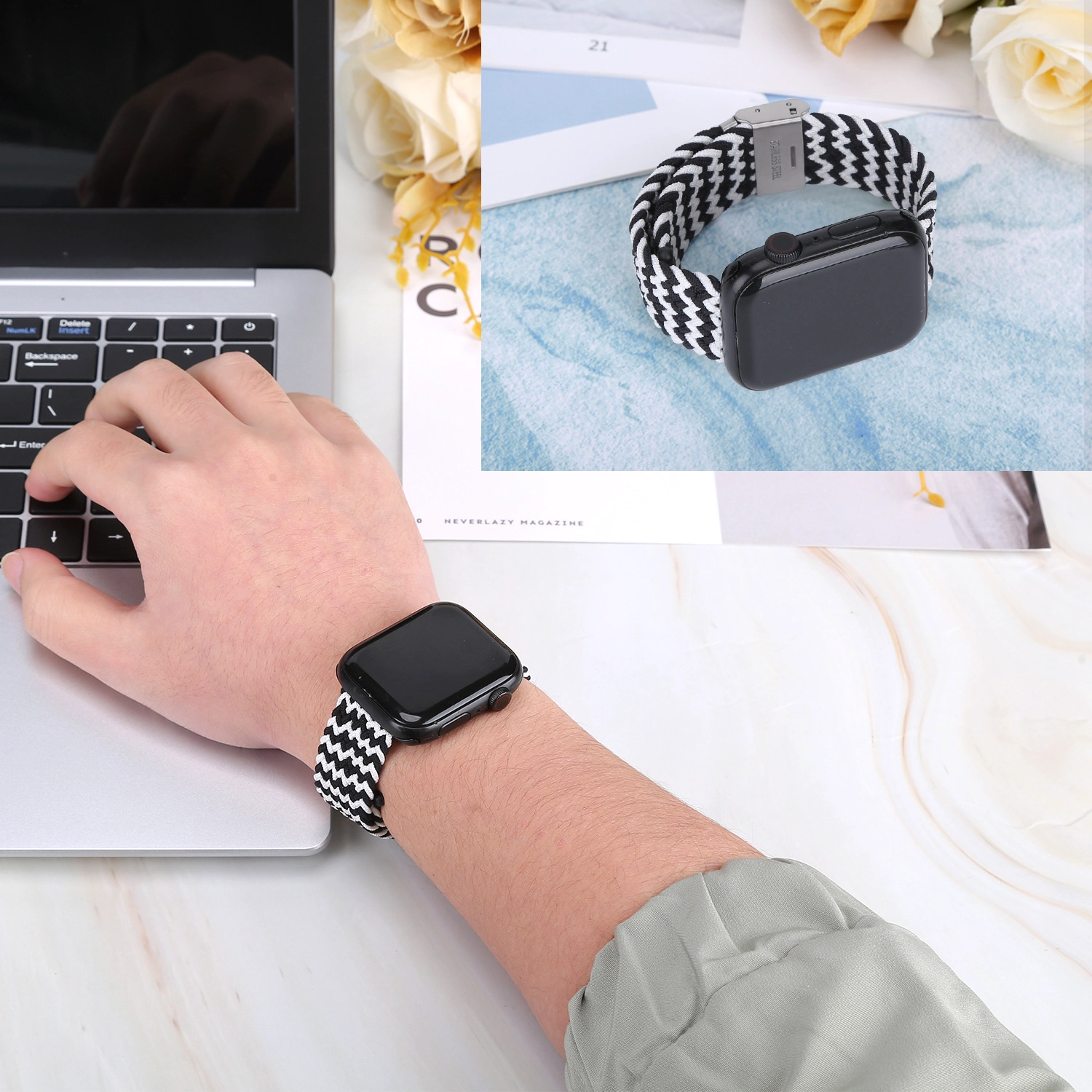 CBIW260 Elásticos ajustables Elastsics Muñequeras Bandas de bucle de nylon solitario trenzado para iWatch Series 6/5/4/3/2/1