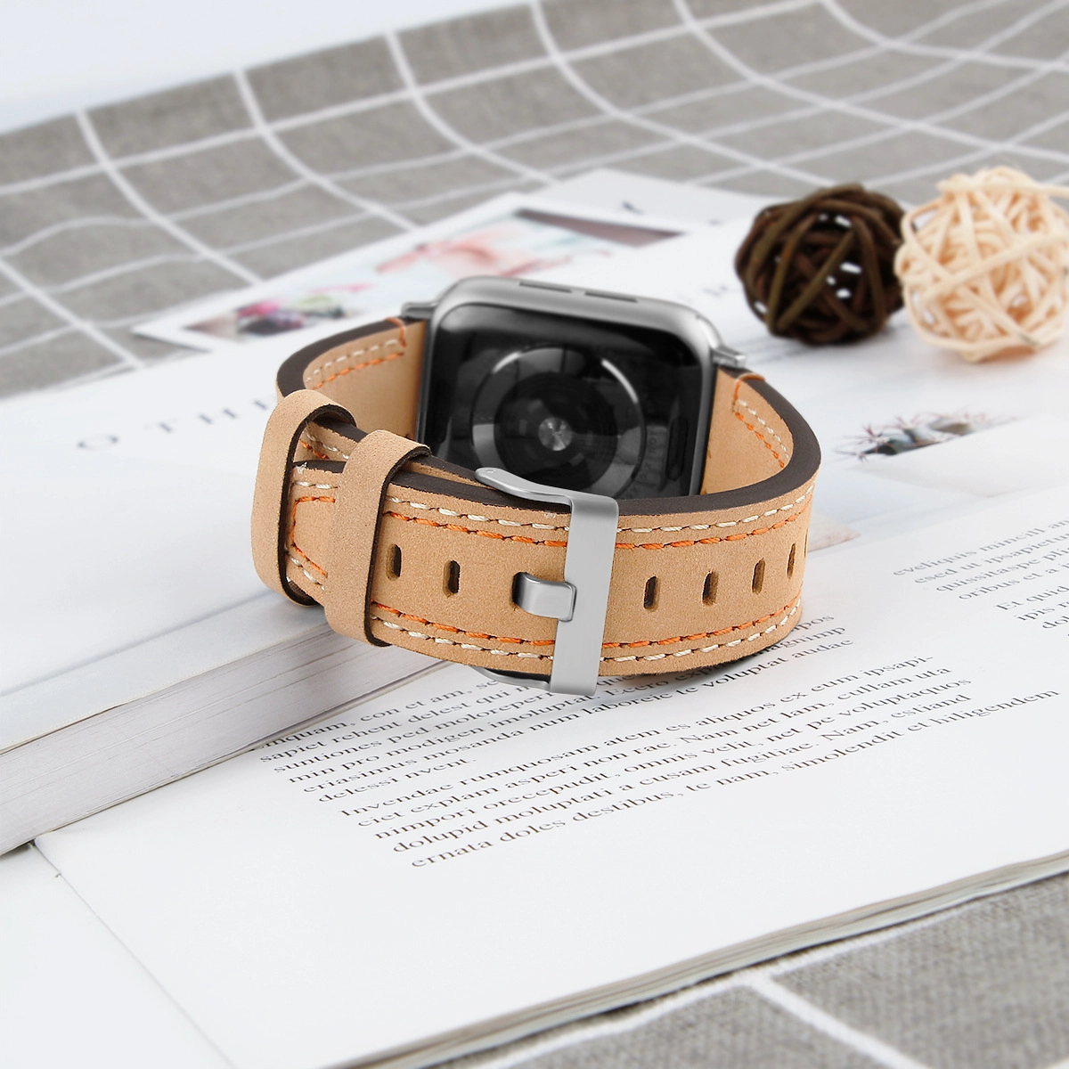 CBIW261 Womens Mes Genuine Leather Strap For Apple Watch Series SE 6 5 4 3 44mm 40mm 42mm 38mm