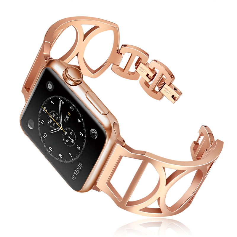 CBIW31 Hollow-Out Design Stainless Steel Cuff Bracelet Watch Band For Apple Watch
