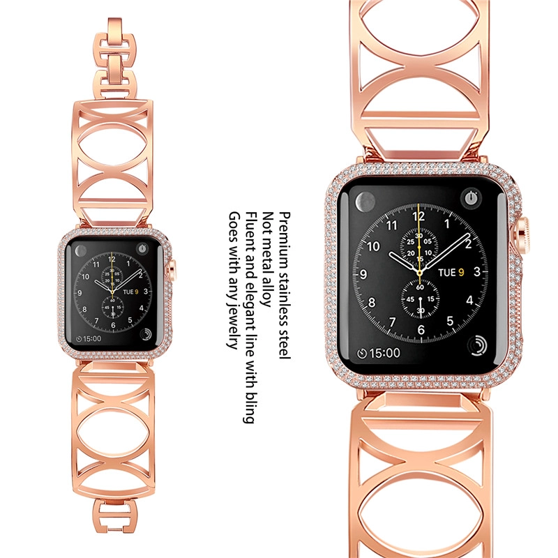CBIW31 Hollow-Out Design Stainless Steel Cuff Bracelet Watch Band For Apple Watch