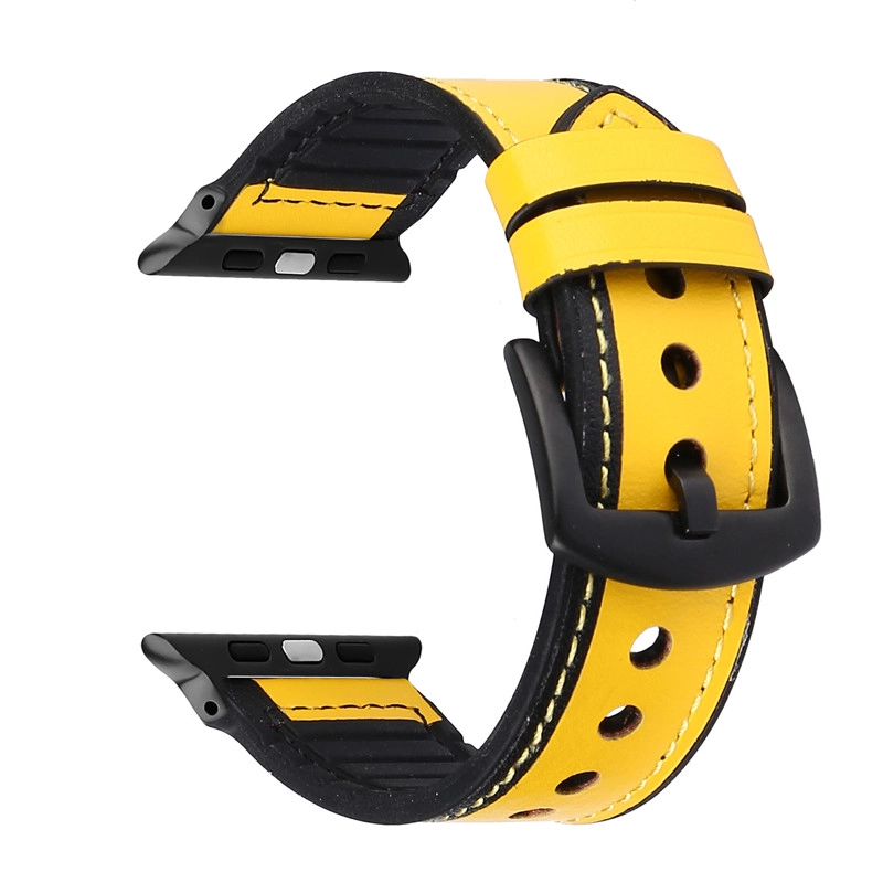 CBIW35 Contrast Color Design Hybrid Leather Silicone Watch Band For Apple Watch