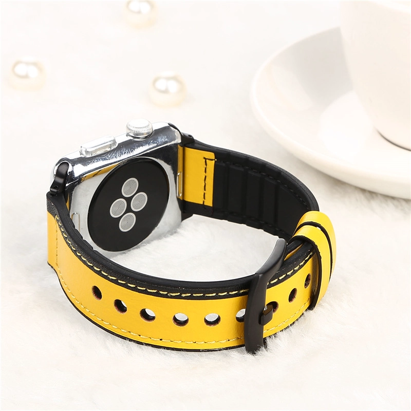 CBIW35 Contrast Color Design Hybrid Leather Silicone Watch Band For Apple Watch