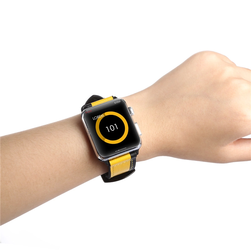 CBIW35 Contrast Color Design Hybrid Leather Silicone Watch Band For Apple Watch