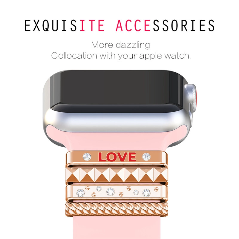 CBIW36 Decorative Metal Watch Band Loops with Rhinestones Alphabet Inlay