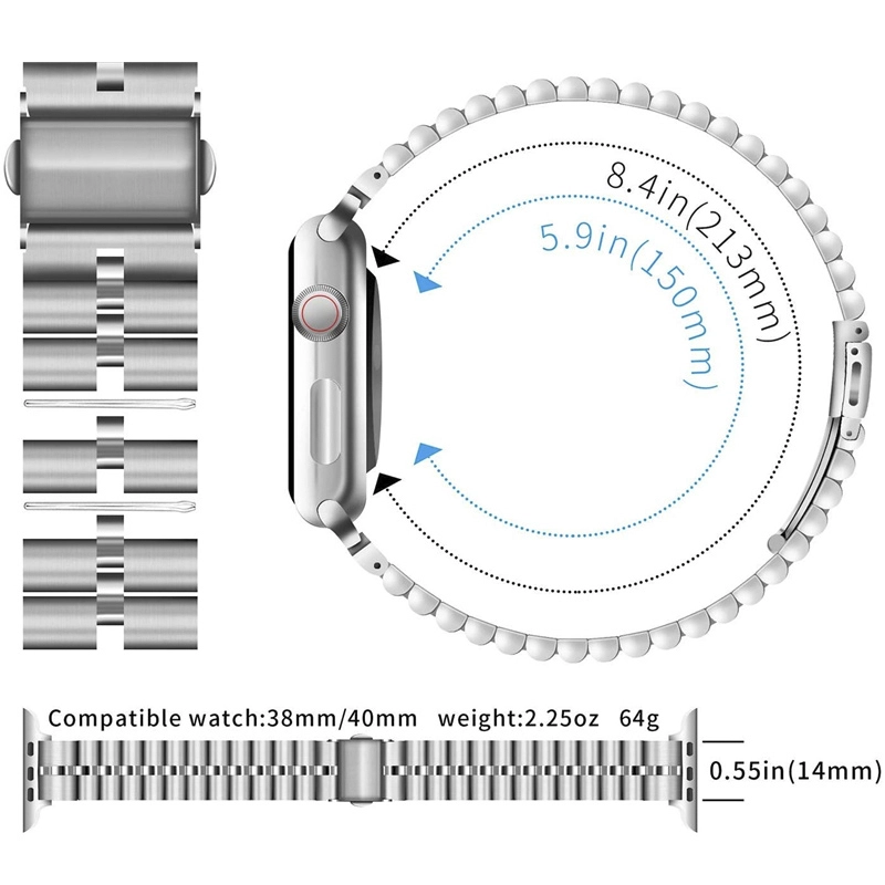 CBIW446 Chain Bracelet Stainless Steel Metal Watch Band Strap For iWatch