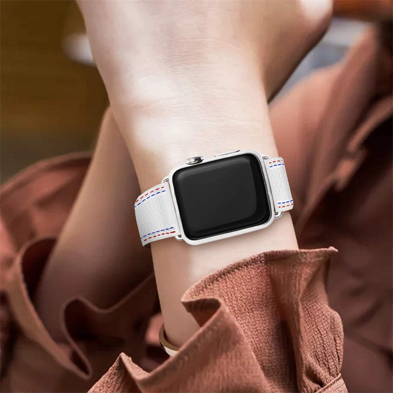 CBIW451 Designer Luxury Leather Watchband For Apple Watch Series 7 6 5 4 3 SE Watch Leather Strap Band