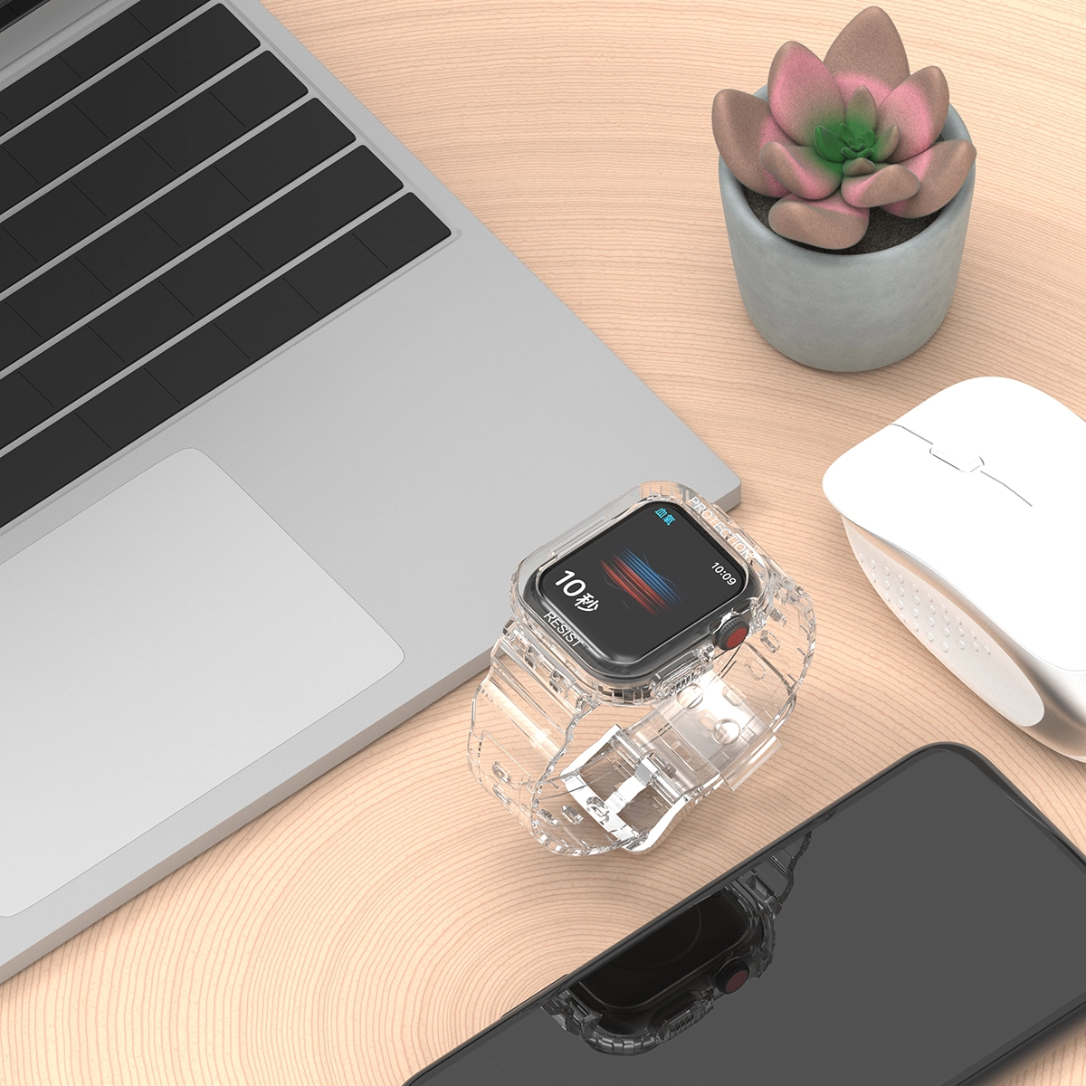 CBIW456 Transparent Clear TPU Watch Band Correa para la serie de relojes Apple 7 45mm 41mm