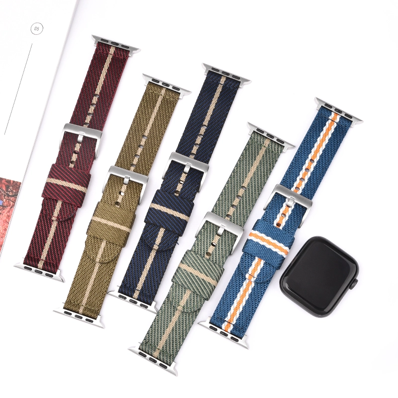 CBIW463 블랙 실버 시계 버클 NATO 시계 밴드 짠 나일론 스트랩 Apple Watch Series 7 6 5 4 3 2 1