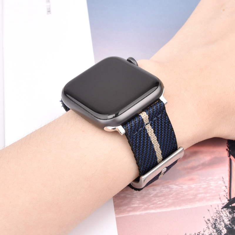 CBIW463 블랙 실버 시계 버클 NATO 시계 밴드 짠 나일론 스트랩 Apple Watch Series 7 6 5 4 3 2 1