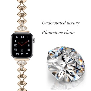 CBIW48 Banda de reloj de acero inoxidable con diamantes de imitación para Apple Watch