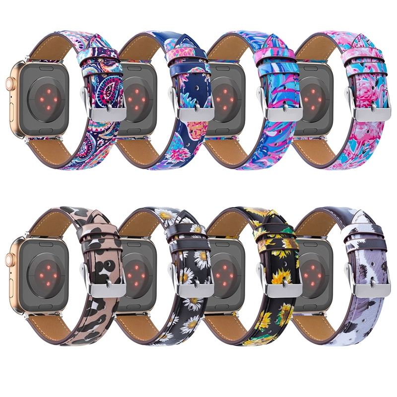 Cebado de correa de cuero CBIW490 Smart Watch para Apple Watch 7 6 5 4 3 2 1