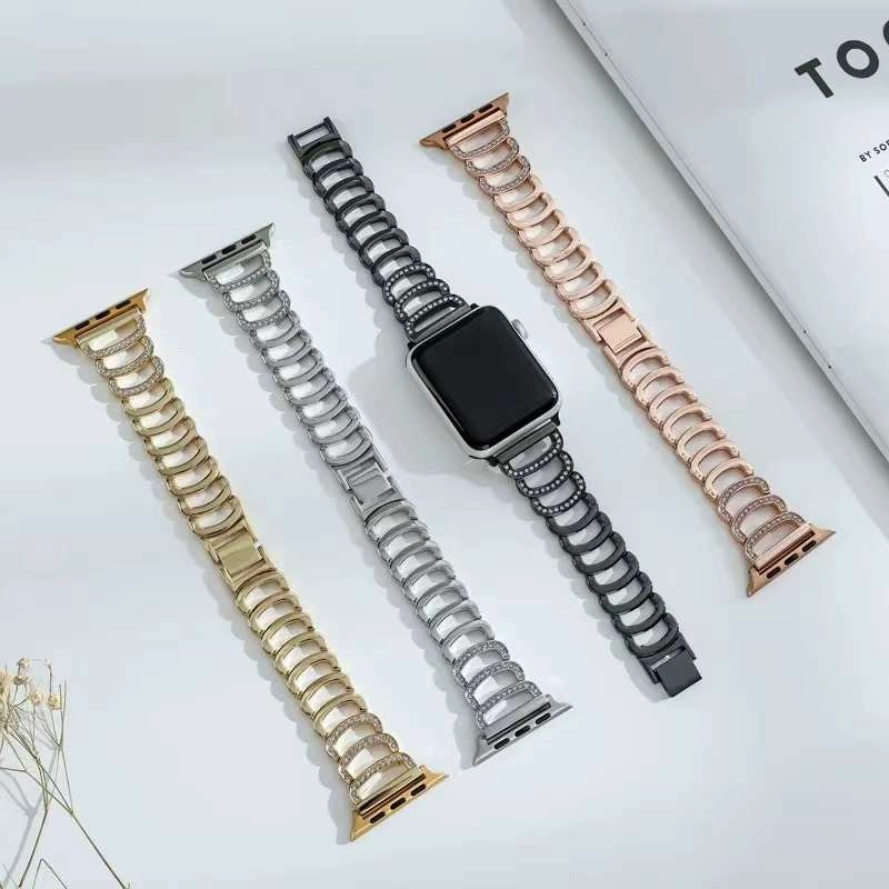 CBIW491 Bandas de reloj de metal de aleación de aleación de diamantes bling para Apple Watch Series 7 SE 6 5 4 3 2 1