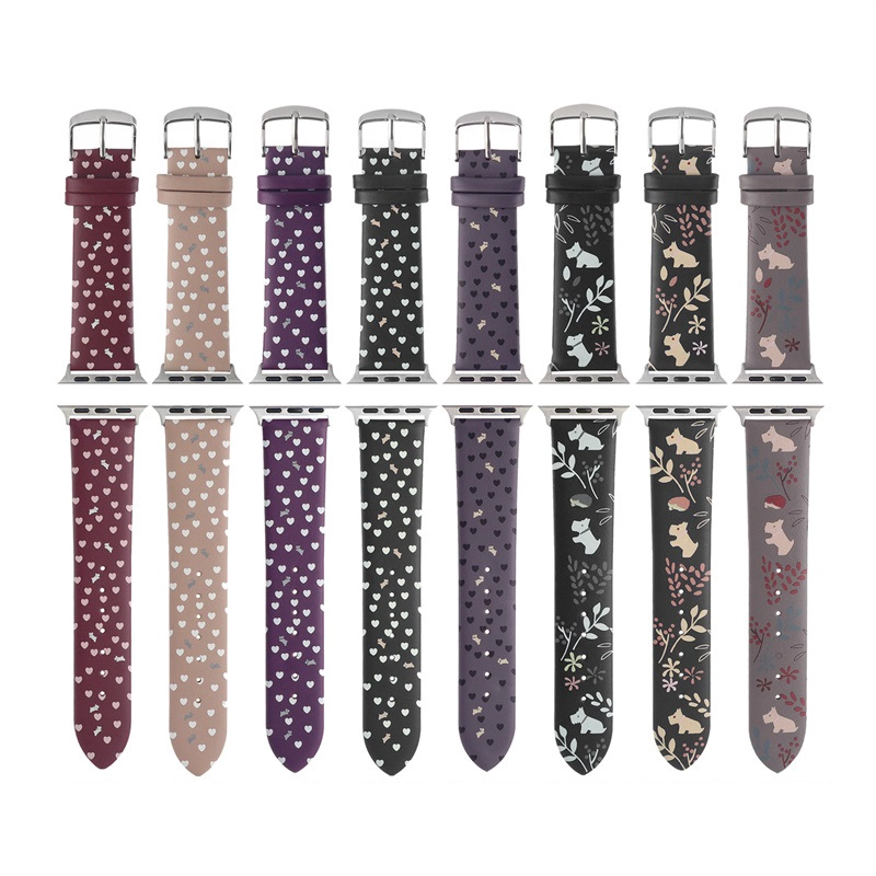 CBIW513 Modèle imprimé Band de montre en cuir authentique pour Apple Watch Series 7 SE 6 5 4 3 2 1