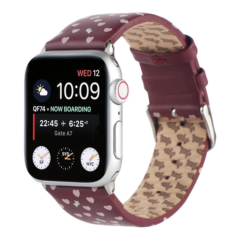 CBIW513 Modèle imprimé Band de montre en cuir authentique pour Apple Watch Series 7 SE 6 5 4 3 2 1