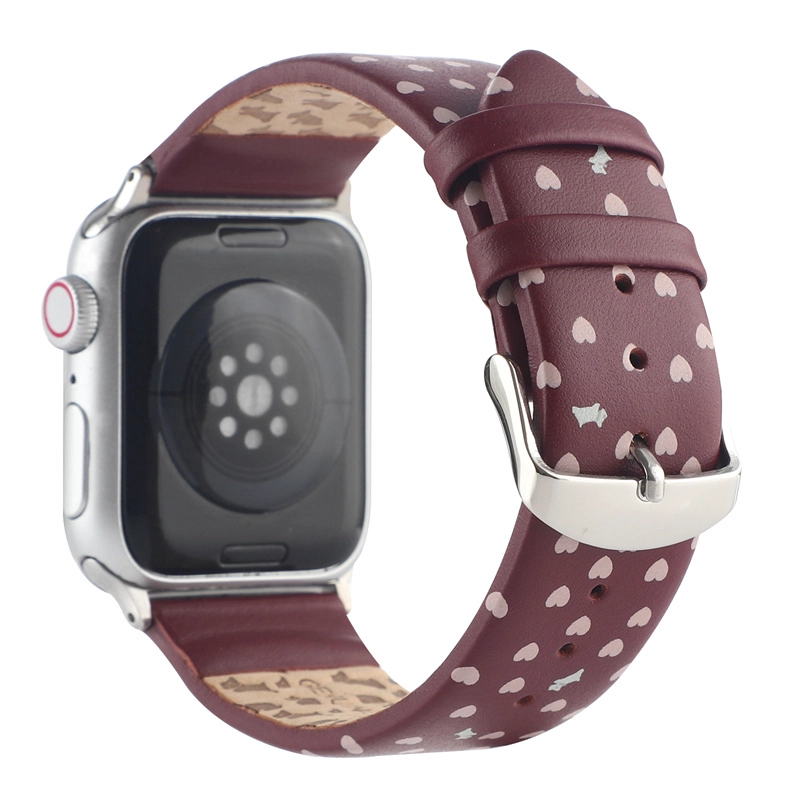 CBIW513 Modèle imprimé Band de montre en cuir authentique pour Apple Watch Series 7 SE 6 5 4 3 2 1