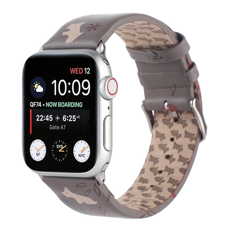 CBIW513 Modèle imprimé Band de montre en cuir authentique pour Apple Watch Series 7 SE 6 5 4 3 2 1