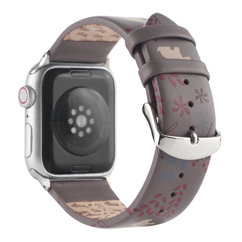 CBIW513 Modèle imprimé Band de montre en cuir authentique pour Apple Watch Series 7 SE 6 5 4 3 2 1