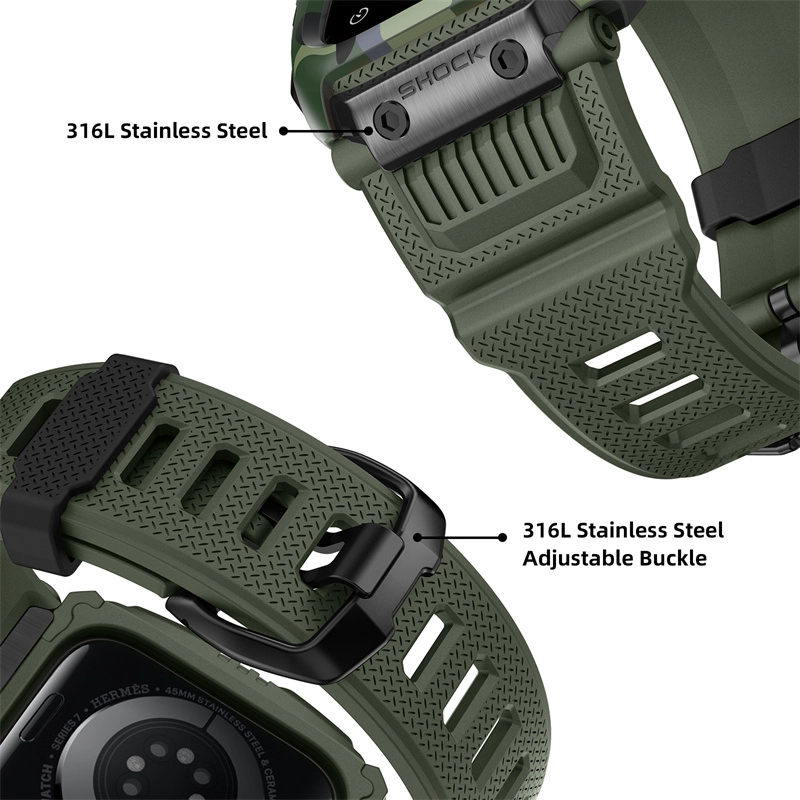 CBIW543 Sport Rugged TPU Watch Band y estuche para Apple Watch Series 8 7 6 5 4 3 42 mm 44 mm 45 mm
