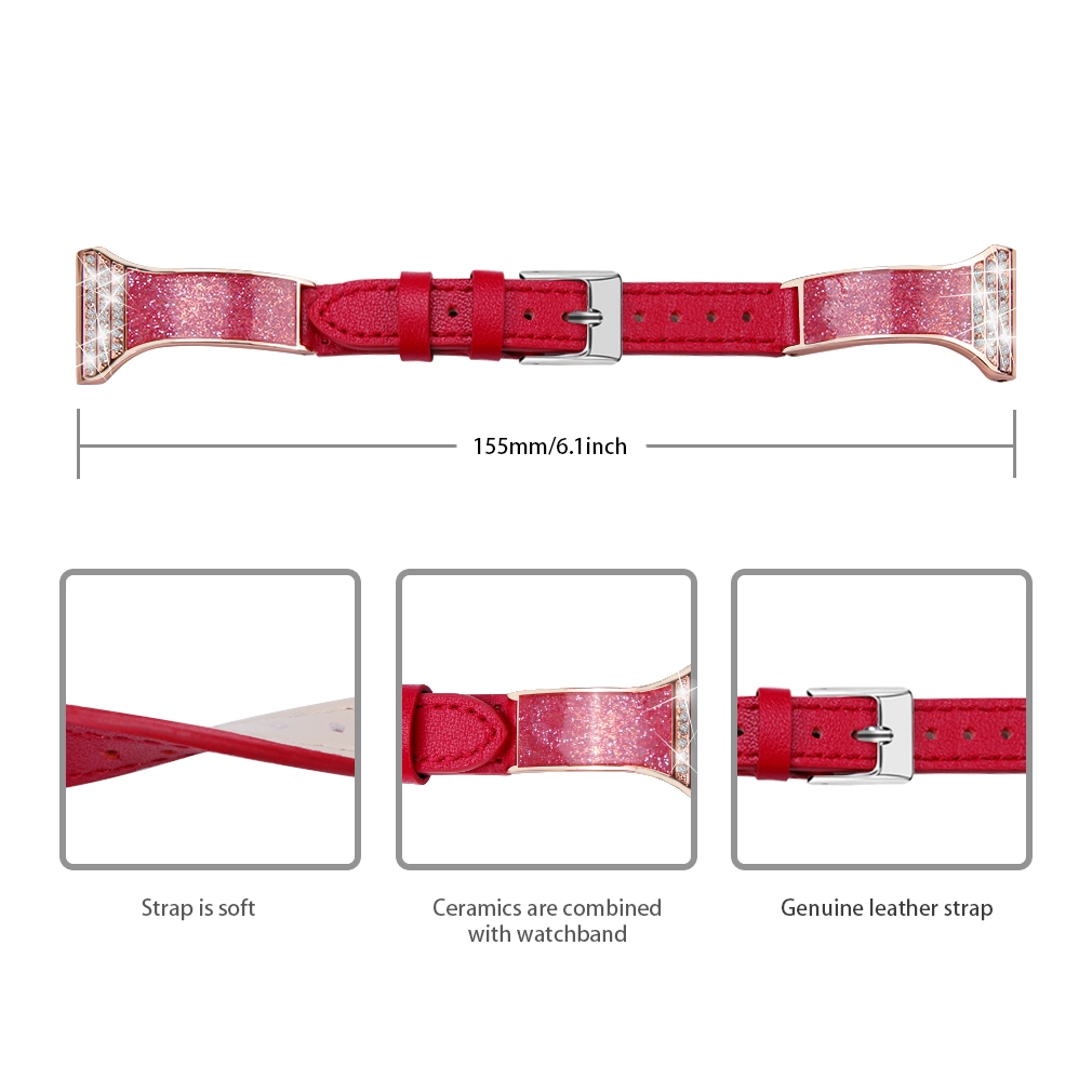 CBSW204 Fashion 22mm Diamond Ceramics Genuine Leather WatchBand For Samsung Smart Watch