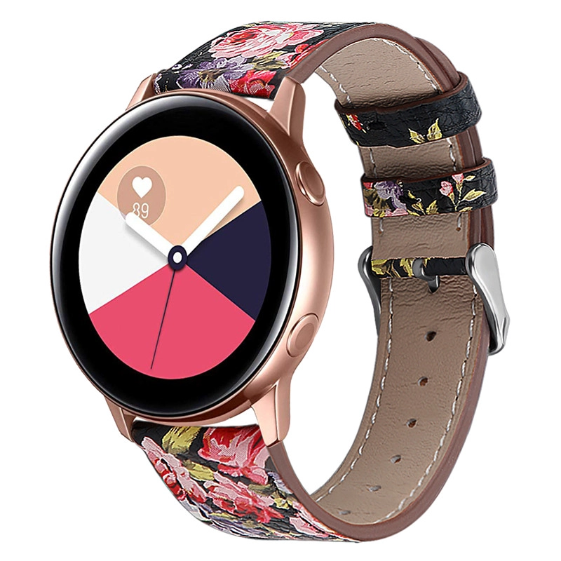 CBSW28 Floral Printed Genuine Leather Watch Band For Samsung Galaxy Watch Active