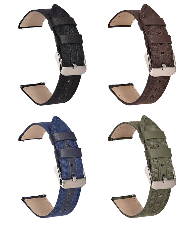 CBUS103 Custom 18mm 20mm 22mm 24mm Quick Release Wrist Strap Genuine Leather Canvas Watch Band