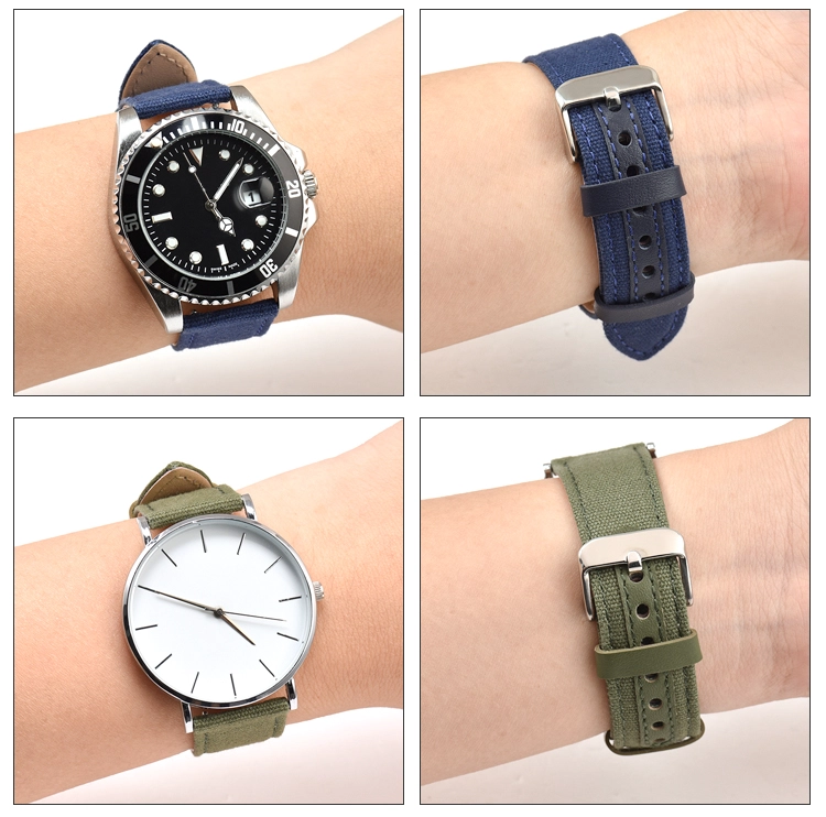 CBUS103 Custom 18mm 20mm 22mm 24mm Quick Release Wrist Strap Genuine Leather Canvas Watch Band