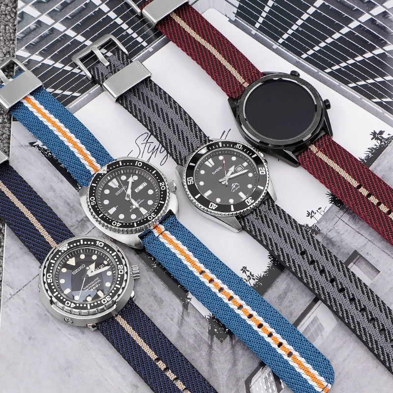 CBWT16 Venta al por mayor 18 mm 20 mm 22 mm 24 mm de reloj de reloj de lona premium de 24 mm correa de reloj de nylon trenzado