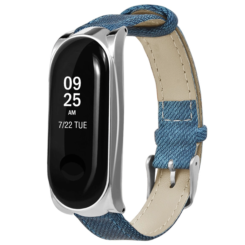 CBXM02 Trendybay Metal + Deri Denim Spor İzle Askı Için Xiaomi Mi Band 3