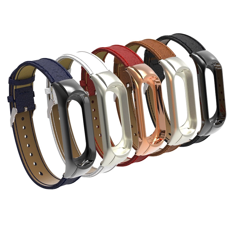 CBXM329 Miband 3 Litchi patroon lederen horlogeband