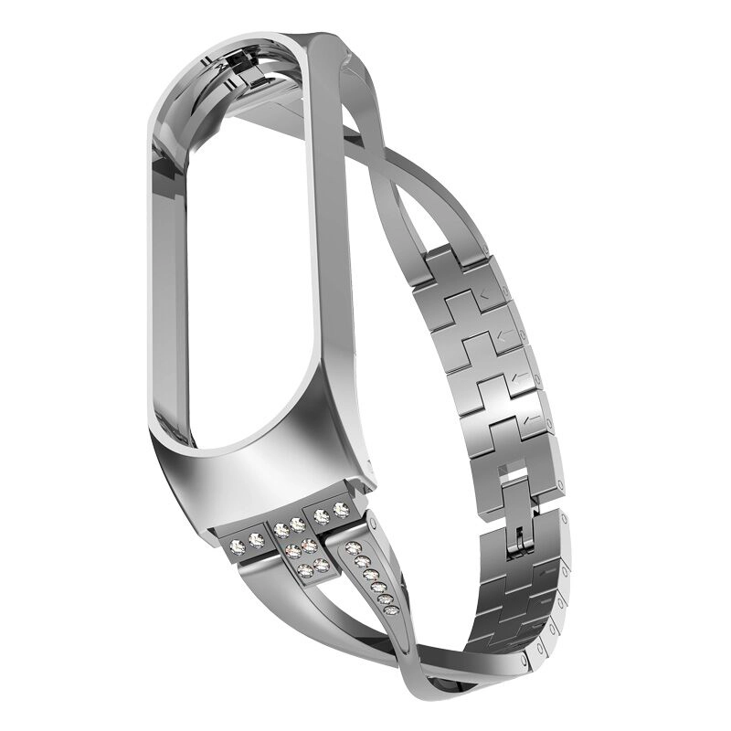 CBXM366 X-shaped Rhinestone Stainless Steel Watch Strap For Xiaomi Mi Band 3