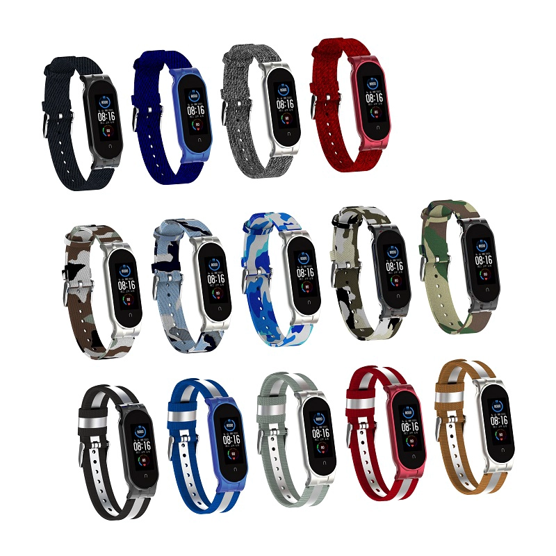 CBXM516 Correa de pulsera de lona reflectante para Xiaomi Mi Band 5 Correa de muñeca Correa de reloj
