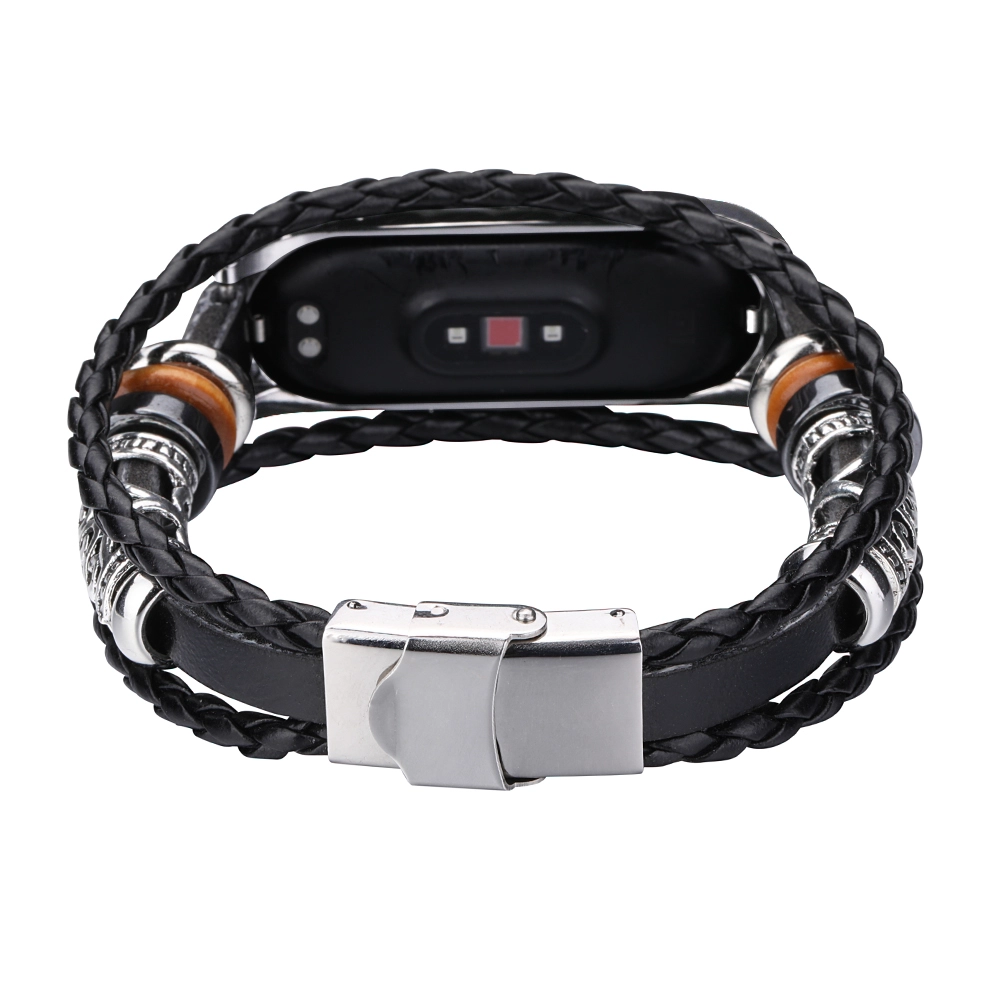 CBXM530 Ethnic Style Beaded Weave Leather Wrist Strap For Xiaomi Mi Band 5 Smart Bracelet