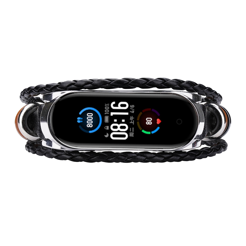 CBXM530 Ethnic Style Beaded Weave Leather Wrist Strap For Xiaomi Mi Band 5 Smart Bracelet
