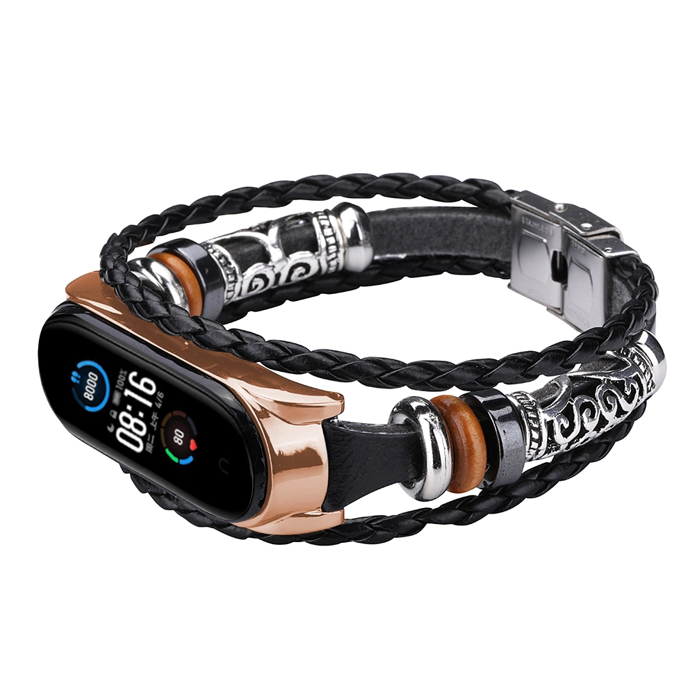 CBXM530 Ethnic Style Beaded Weave Leather Wrist Strap For Xiaomi Mi Band 5 Smart Bracelet