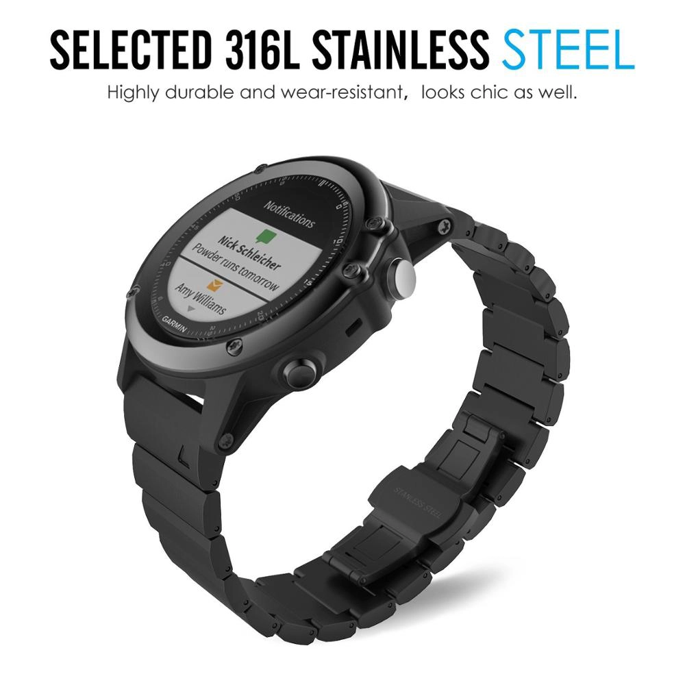 Garmin Fenix fácil ajuste 26 mm ancho de acero inoxidable ver bandas