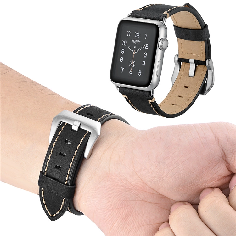 Genuine Leather Replacement Watch Strap with Stainless Metal Buckle