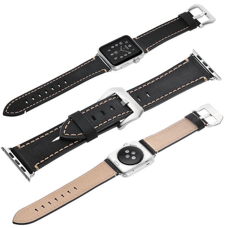 Genuine Leather Replacement Watch Strap with Stainless Metal Buckle