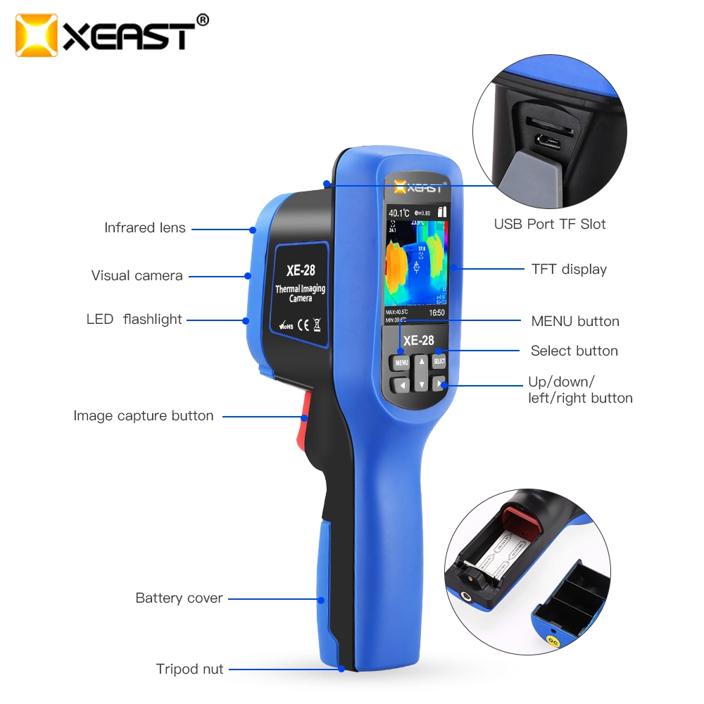 Xeast 2,4-дюймовый цветной экран Handheld Thermal Camera Thermal Imaging Camera Инфракрасный термометр XE890 экономичный тепловизор