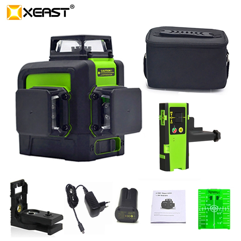 XEAST XE-903 12 line laser level 360 Self-leveling Cross Line 3D Laser Level green Beam With Tilt&Outdoor Mode can use Receiver