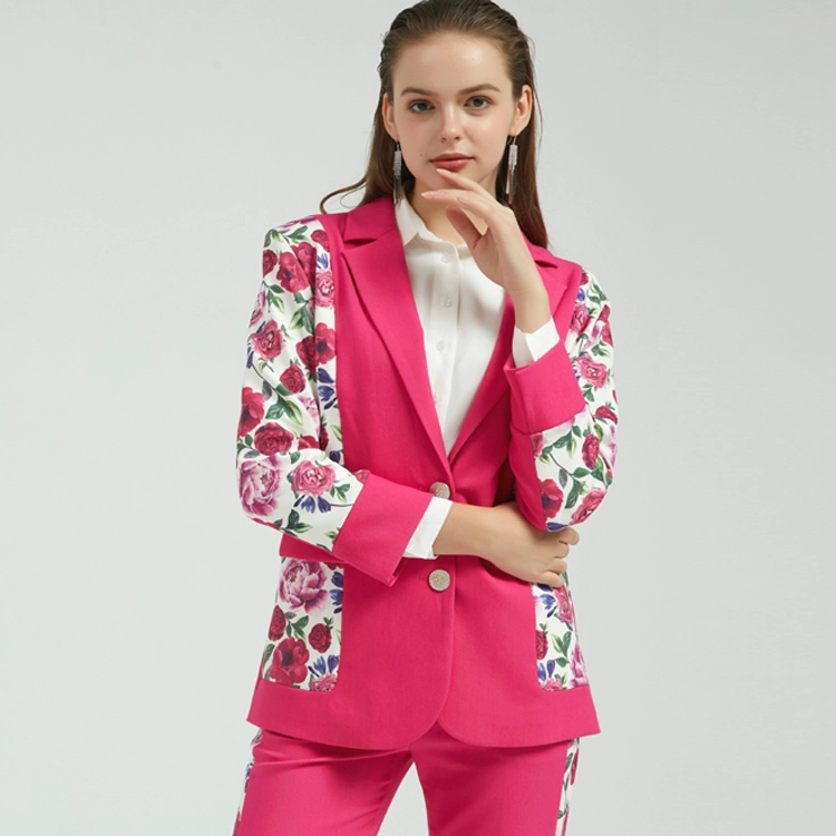 Chic Ladies Suit with Flowers Print Side