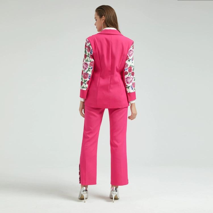 Chic Ladies Suit with Flowers Print Side