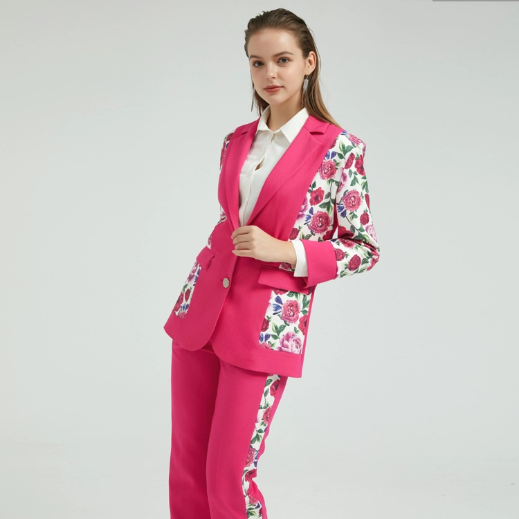 Chic Ladies Suit with Flowers Print Side