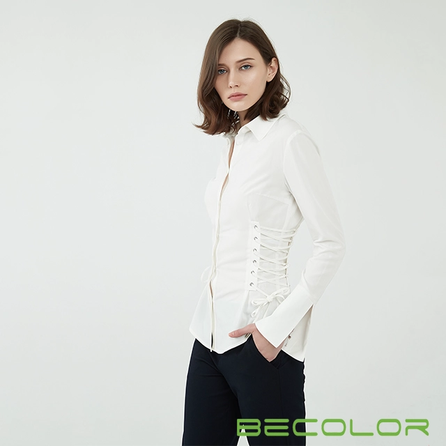 Lace-up white Shirt with Long Sleeves China ODM