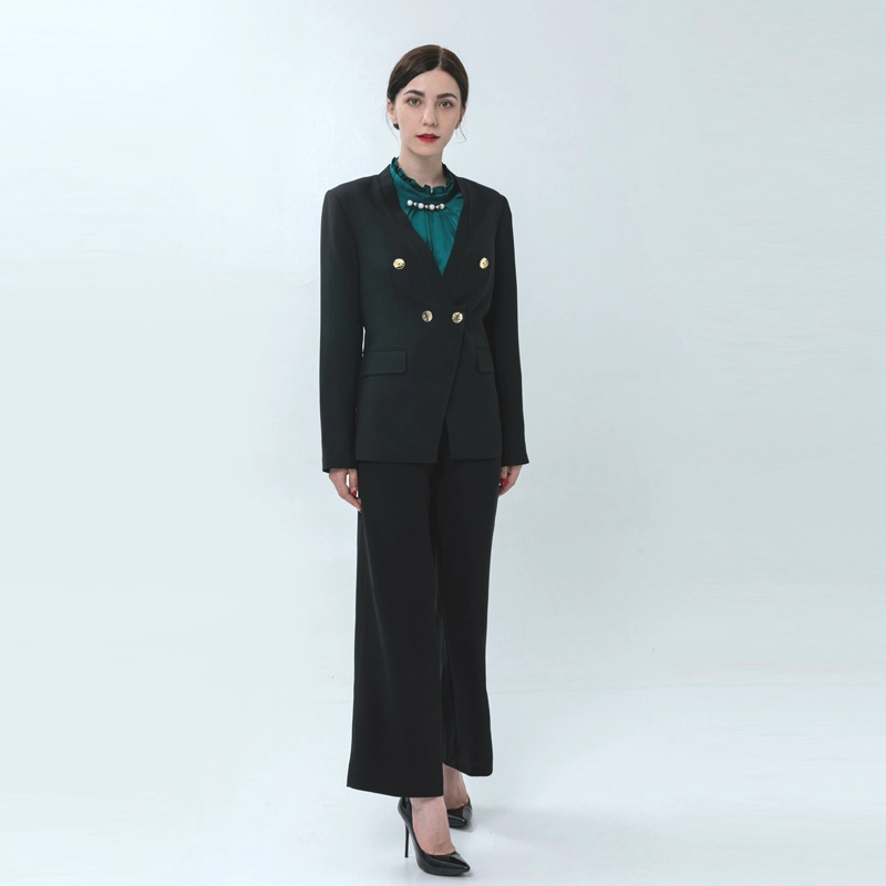Blazer sans col à double boutonnage pour femme
