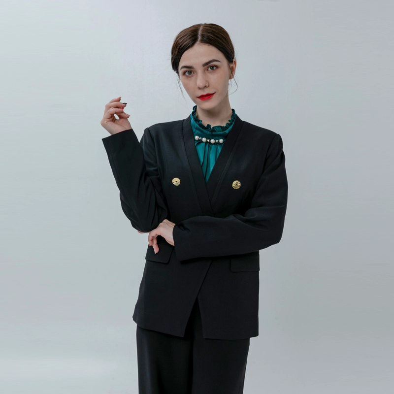 Blazer sans col à double boutonnage pour femme