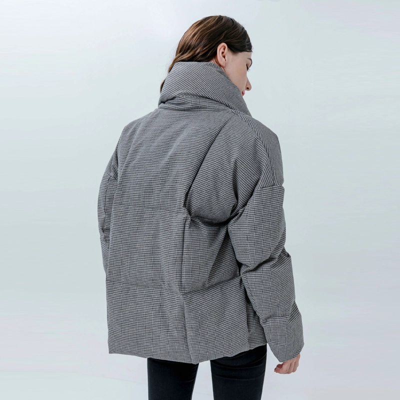 Ladies Down Jacket with Houndstooth Pattern