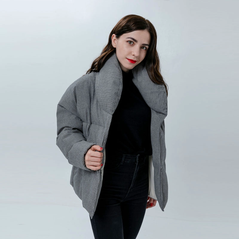 Ladies Down Jacket with Houndstooth Pattern