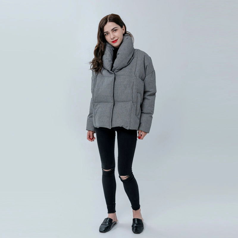 Ladies Down Jacket with Houndstooth Pattern