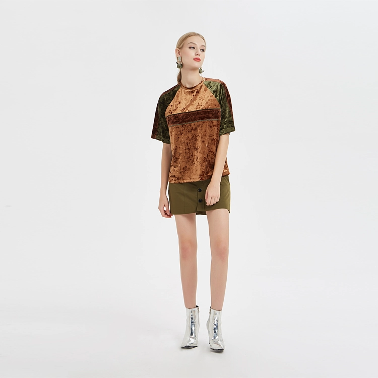 Fabricante de camiseta de terciopelo de moda para mujer